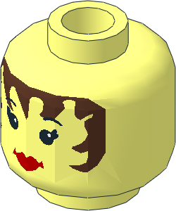 Minifig Head Female with Brown Hair, Eyelashes, and Lipstick Pattern