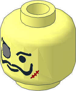 Minifig Head with Monocle, Scar, and Moustache Pattern