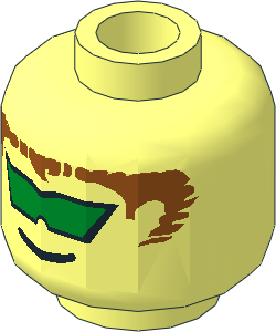Minifig Head with Aquanaut, Green Angled Sunglasses and Brown Hair Pattern