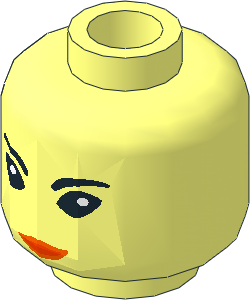 Minifig Head with Big Eyes, Curved Eyebrows, Orange Mouth Pattern