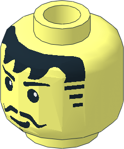 Minifig Head with Smirk, Black Moustache and Cleft Chin Pattern