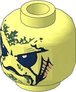 Minifig Head Alien with Large Dark Blue Eyes, Turtle Mouth and Gills Pattern