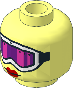 Minifig Head Female with White Ski Goggles with Pink and Purple Glass and Black Strap and Red Lips Pattern