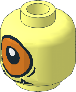 Minifig Head Alien with Lower Fangs, Single Orange Eye Open / Eye Half Closed 2-sided Pattern