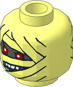 Minifig Head Mummy with Wrapped Face with 2 Eyes / 1 Eye 2-Sided Pattern