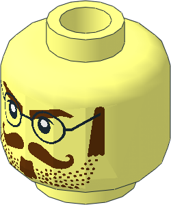 Minifig Head with Glasses, Brown Sideburns and Moustache Pattern