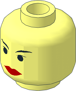Minifig Head with SW Red Lips, Black Eyes, Thin Eyebrows Pattern