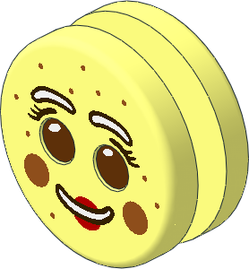 ~Minifig Head Round  1.8 x  1.8 Biscuit with Reddish Brown Eyes, White Brows and Mouth with Red Lips, Cheeks and Freckles Pattern