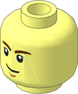 Minifig Head with SW Reddish Brown Eyebrows, White Pupils and Dimple Pattern