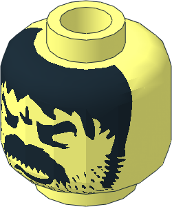 Minifig Head with Thick Angry Moustache, Stubble and Long Hair Pattern