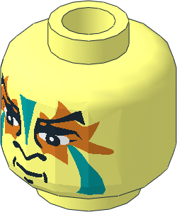 Minifig Head with Light Turquoise and Orange Painted Face Pattern