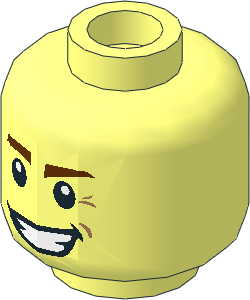 Minifig Head with Dark Brown Eyebrows, Crooked Smile and Laugh Lines Pattern