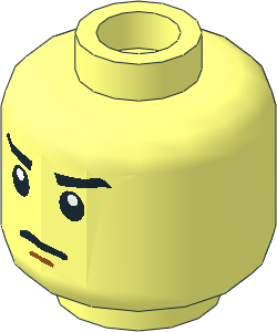 Minifig Head with Stern Black Eyebrows, White Pupils and Dark Orange Chin Dimple Pattern