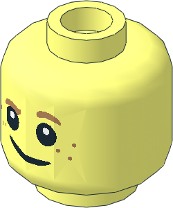 Minifig Head with Raised Left Eyebrow, Freckles and Crooked Smile Pattern