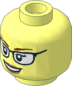 Minifig Head Female with Black Glasses, Brown Eyebrows, Open Mouth Smile with Peach Lips Pattern Pattern