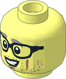 Minifig Head with Grey Eyebrows and Stubble, Medium Nougat Cheek Lines and Chin Dimple and Black Glasses Pattern