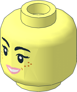 Minifig Head Female with Black Eyebrows and Eyelashes, Freckles, Pink Lips, Open Mouth Smile / Angry 2-Sided Pattern