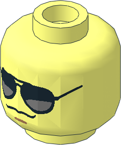 Minifig Head with Black/Silver Sunglasses, Chin Dimple and Grim Mouth Pattern