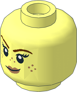 Minifig Head Female with Reddish Brown Eyebrows, Medium Nougat Freckles and Lips, Small Smirk / Left Eye Squinted 2-Sided Pattern