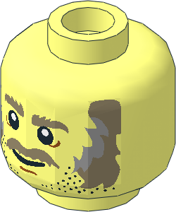 Minifig Head with Dark Tan Eyebrows, Moustache, Dark Tan and Grey Sideburns and Stubble Pattern