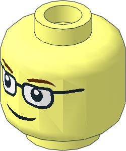 Minifig Head with Glasses, Thin Brown Eyebrows, Smile Pattern (Hollow Stud)