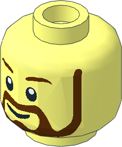 Minifig Head with Grin, Brown Beard, White Pupils Pattern (Hollow Stud)