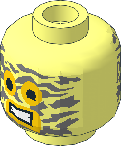 Minifig Head with Yellow Eyes and Mouth and Aluminum Foil Blotches Pattern