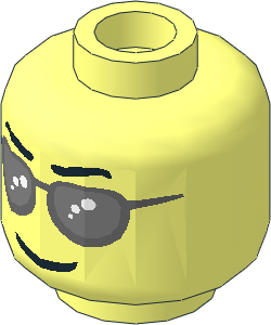 Minifig Head with Silver Sunglasses, Eyebrows Wavy and Thin Grin Pattern