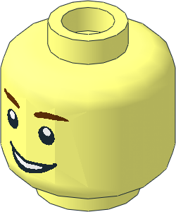 Minifig Head with Brown Eyebrows, Open Lopsided Grin and White Pupils Pattern (Hollow Stud)
