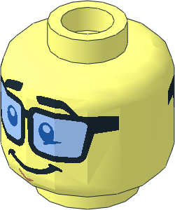 Minifig Head with Bright Light Blue Glasses with Black Squared Frame, Smile / Screaming Open Mouth 2-Sided Pattern