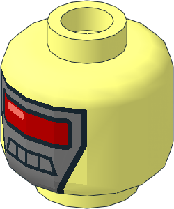 Minifig Head Robot with Red Visor and 4 Black Outlined Squares Mouth on Silver Background Pattern