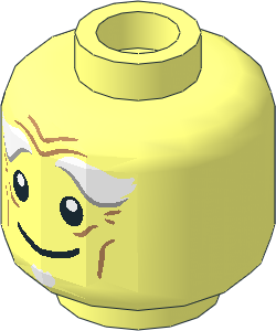 Minifig Head with White Bushy Eyebrows, Goatee, Wrinkles, Smile / Open Mouth Scared 2-Sided Pattern