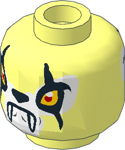 Minifig Head Wolf with Yellow Eyes, Black Scars, Fangs, Closed / Open Mouth 2-Sided Pattern