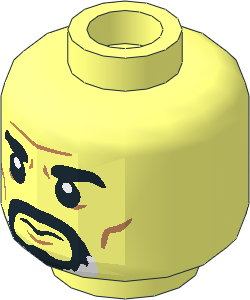 Minifig Head with Black Eyebrows, Black and White Goatee, Wrinkles and Cheek Lines, Neutral / Angry 2-Sided Pattern