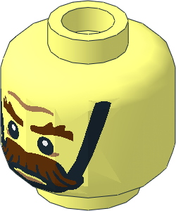 Minifig Head with Brown Bushy Moustache and Eyebrows and Black Chin Strap Pattern