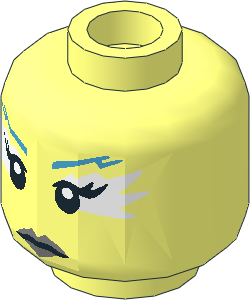 Minifig Head Female with Jagged Dark Azure Eyebrows, White at Sides of Eyes, Silver Lips Pattern