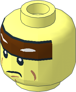 Minifig Head with Reddish Brown Headband with Squinted Batman Eyes, Sad Mouth Pattern