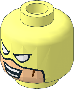 Minifig Head with Balaclava with White Frowning Eyes and Light Nougat Mouth Hole, Reddish Brown Cheek Lines, Open Smile with Teeth Pattern