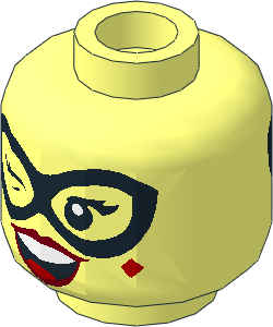 Minifig Head Female with Black Eye Mask, Dark Red Lips and Red Diamond Beauty Mark, Wink and Open Mouth / Licking Lips 2-Sided Pattern