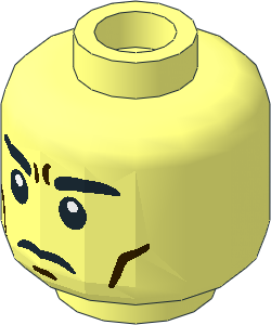 Minifig Head with Black Eyebrows and Dark Brown Cheek Lines, Firm Expression Pattern