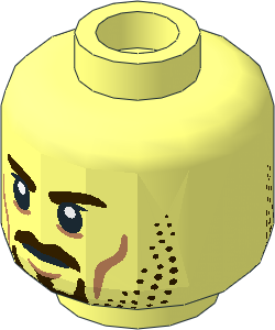 Minifig Head with LOTR Darkbrown Beard, Stubble and Stern / Clenched Teeth 2-Sided Pattern