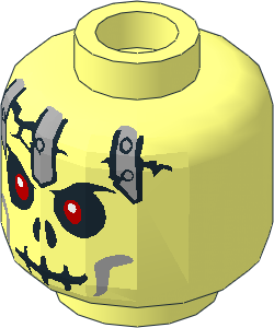 Minifig Head Skull Cracked with Metal Plates Pattern