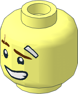 Minifig Head with Reddish Brown Eyebrows, Medium Nougat Scar, White Band-Aid, Lopsided Grin with Teeth / Determined 2-Sided Pattern