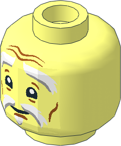 Minifig Head with White and Light Bluish Grey Eyebrows, Moustach and Goatee, Dark Orange Wrinkles, Concerned Expression Pattern