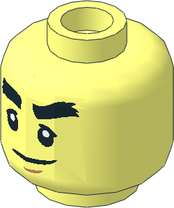 Minifig Head with Black Bushy Eyebrows, Smile / Angry 2-Sided Pattern