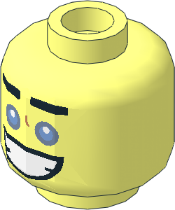 Minifig Head with Black Straight Eyebrows, Large Medium Blue Eyes, Big Smile with Teeth / Scowl with Teeth 2-Sided Pattern