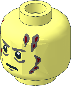 Minifig Head with White Pupils, Dark Bluish Grey Eyebrows and Dark Red Scars Pattern