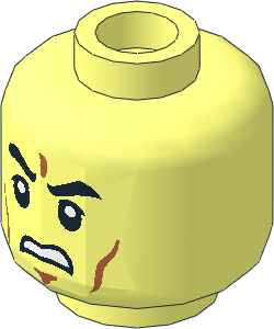 Minifig Head with Black Eyebrows, White Pupils, Dark Nougat Cheek Lines and Dimple and Grimacing Pattern