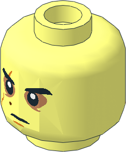 Minifig Head with Black Eyebrows, Sunken Eyes, Beauty Mark, Right Eye Scar, Neutral / Angry 2-Sided Pattern