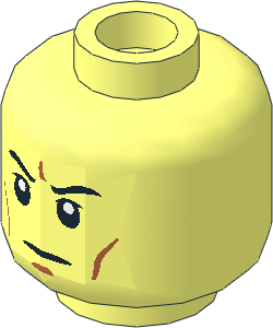 Minifig Head with Black Eyebrows, White Pupils, Dark Nougat Dimple, Cheek Lines and Frown Pattern